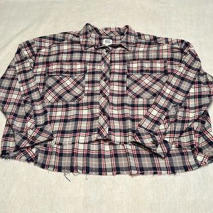 BDG cropped flannel droptail frayed hem shirt.  Size large